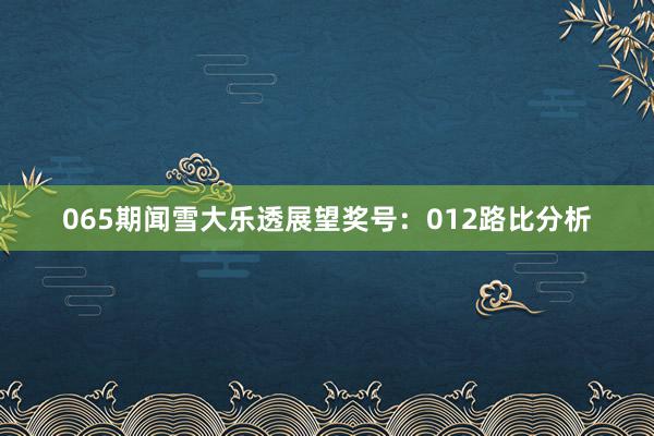 065期闻雪大乐透展望奖号：012路比分析