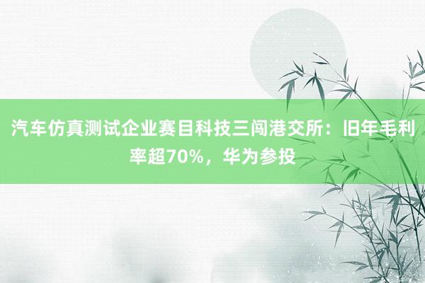 汽车仿真测试企业赛目科技三闯港交所：旧年毛利率超70%，华为参投