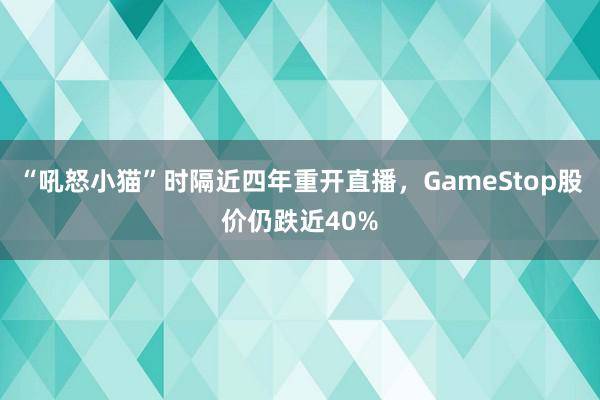 “吼怒小猫”时隔近四年重开直播，GameStop股价仍跌近40%