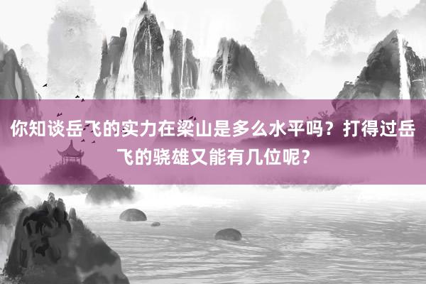 你知谈岳飞的实力在梁山是多么水平吗？打得过岳飞的骁雄又能有几位呢？